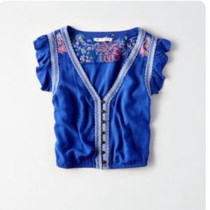 American Eagle Cobalt Blue Embroidered Crop Top XL